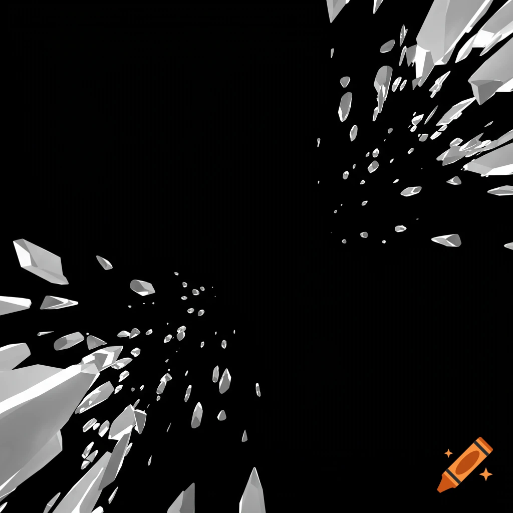 Abstract white and grey shards exploding on a black background
