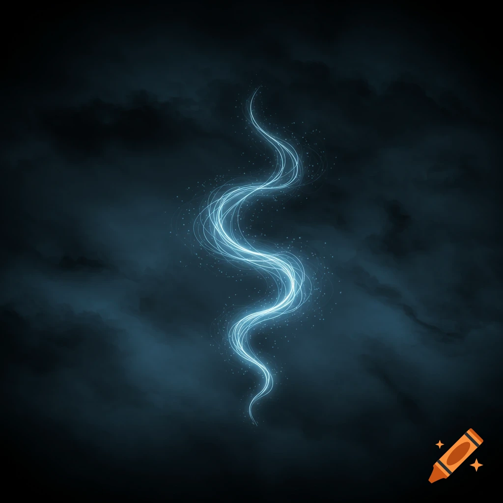 A glowing blue wavy energy line against a dark, smoky background.
