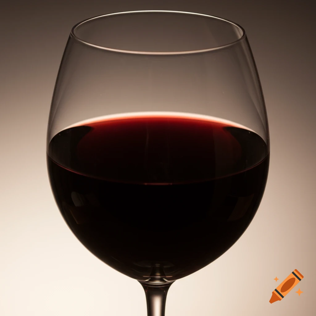 Close-up photorealistic image of a glass of red wine.