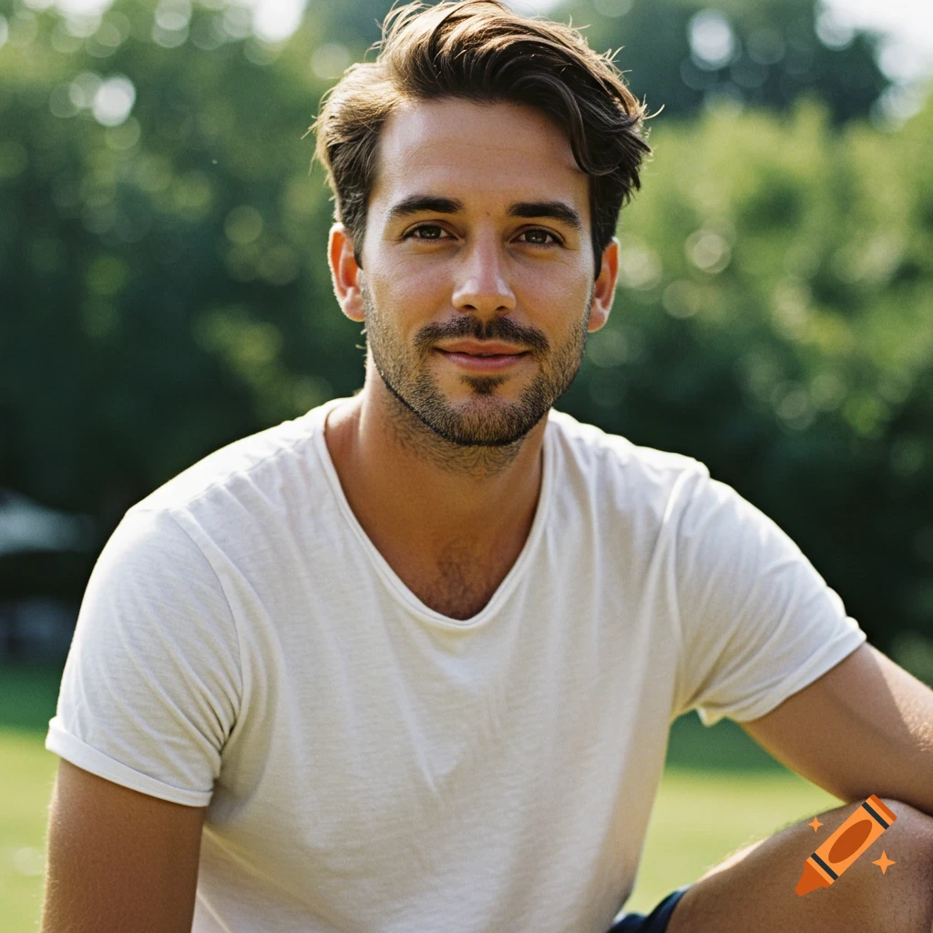 Portrait of a man sitting in a park.