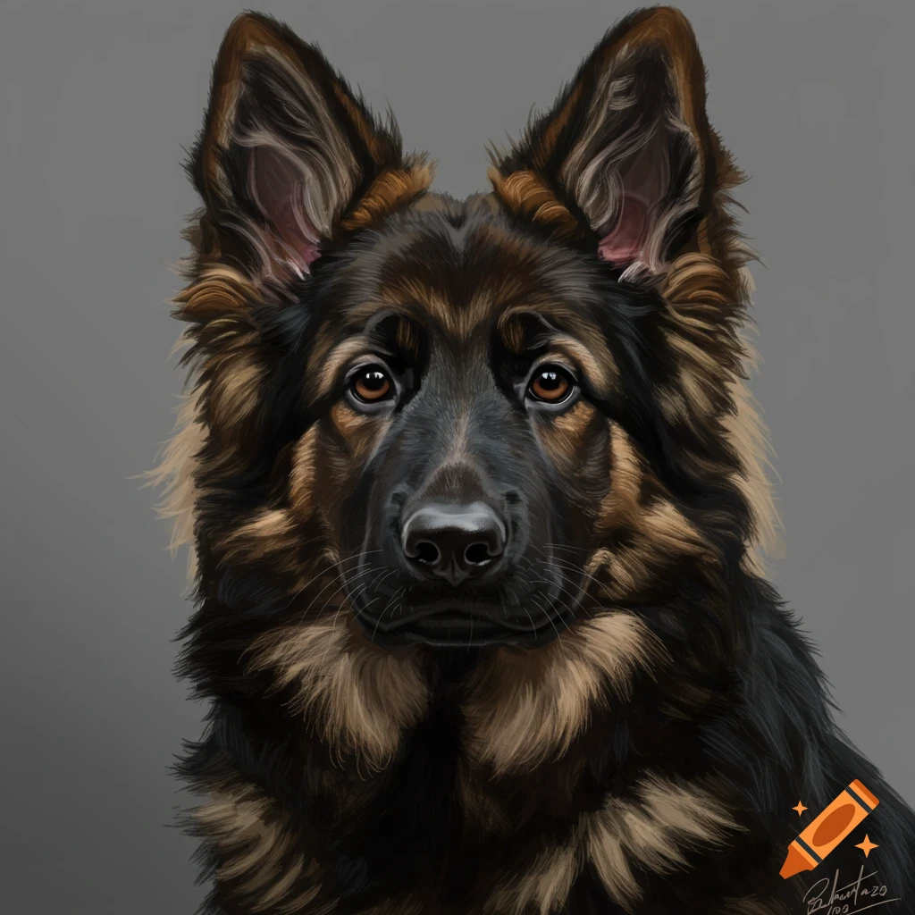Close-up portrait of a German Shepherd dog.