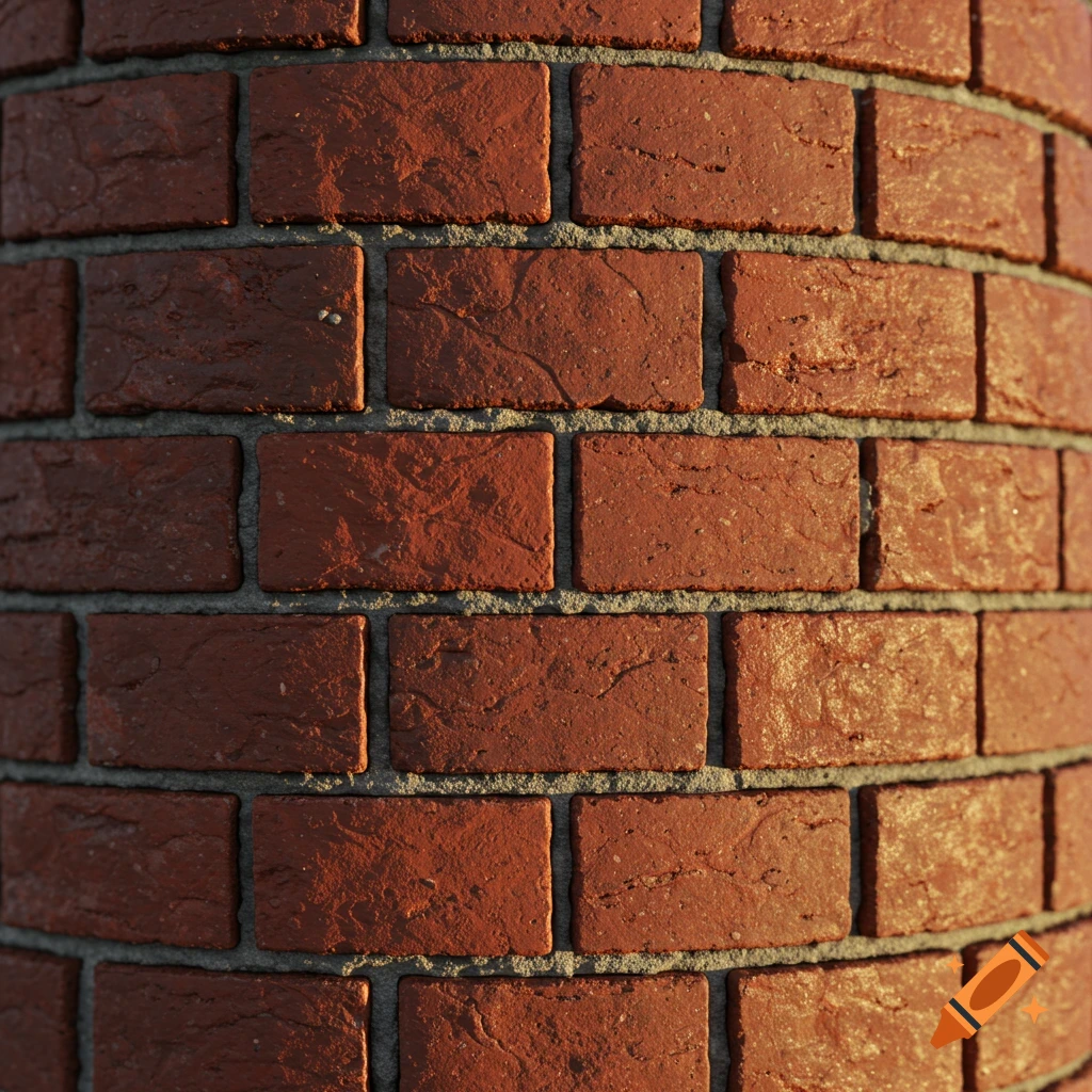Close-up of a curved wall made of red bricks.