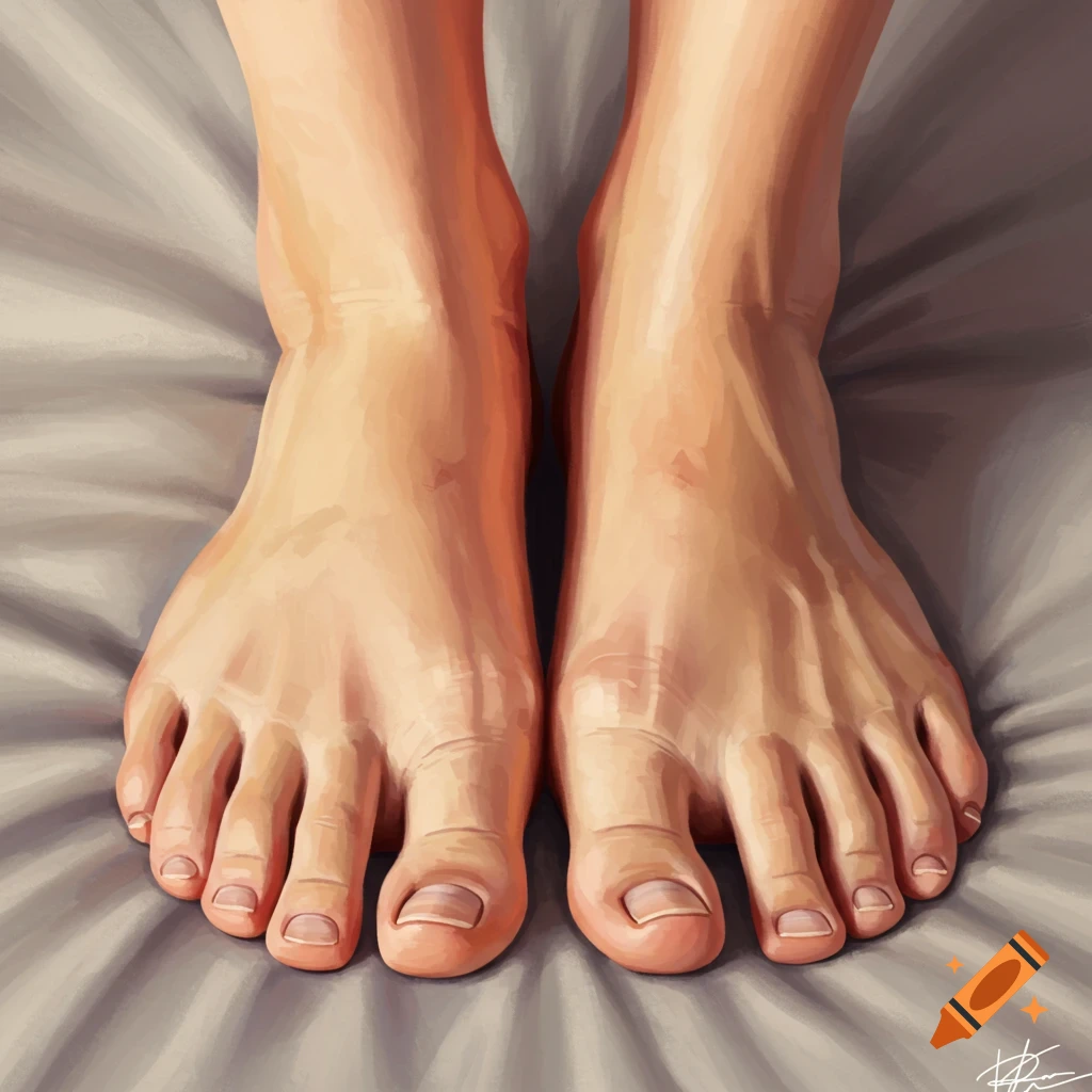 A pair of bare feet resting on a surface.