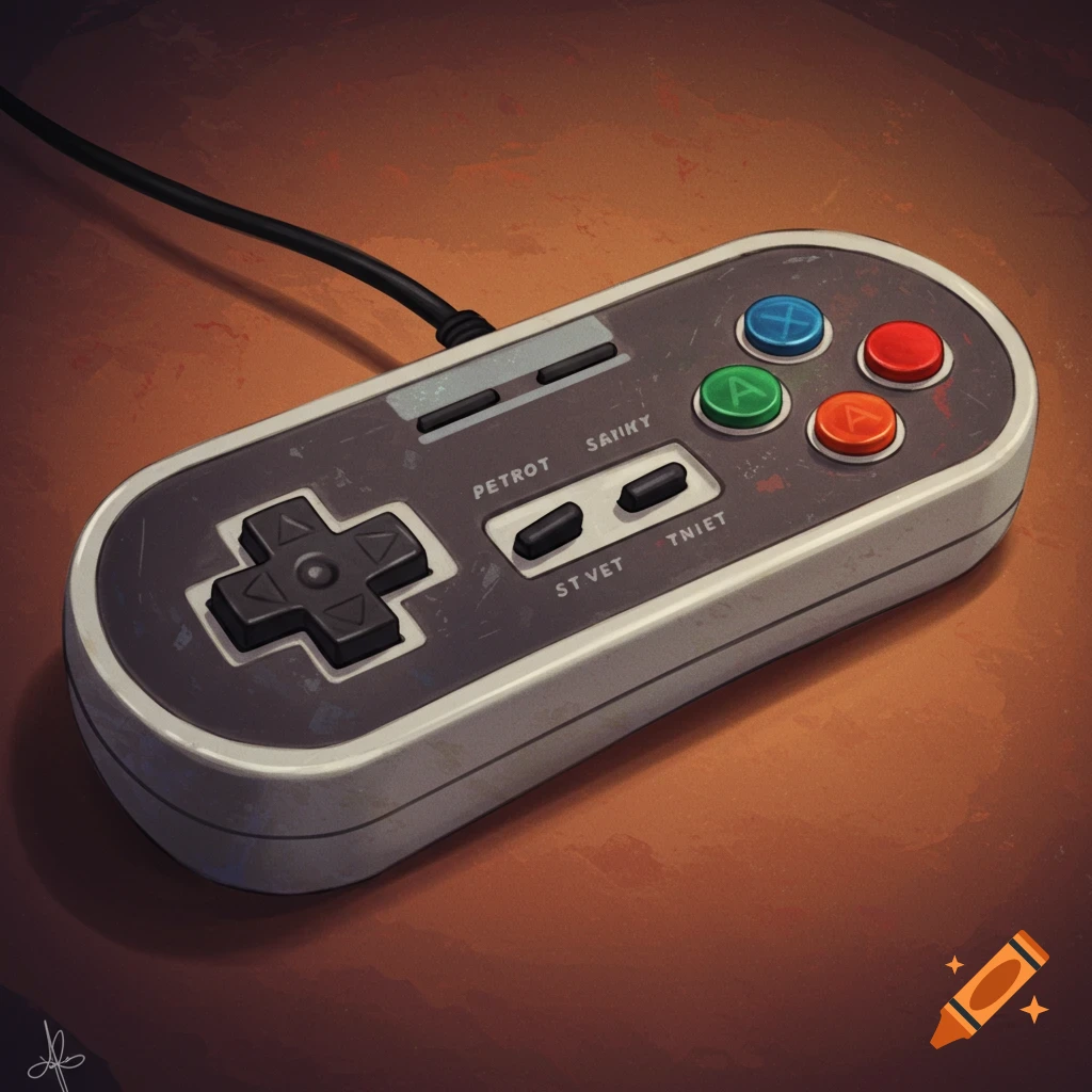 Close-up illustration of a retro video game controller