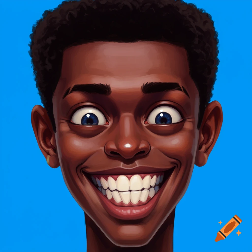 Cartoon portrait of a young Black male with a wide smile.