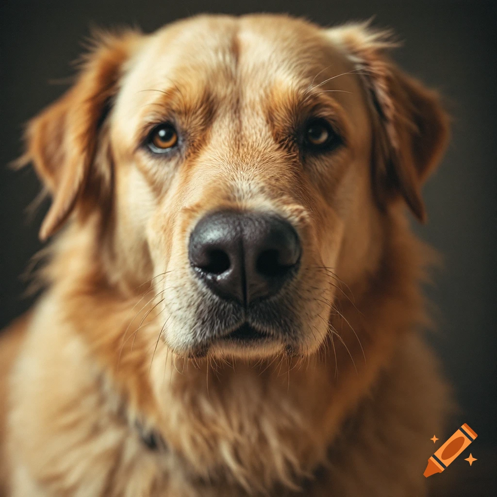 Close-up of a golden retriever dog's face.