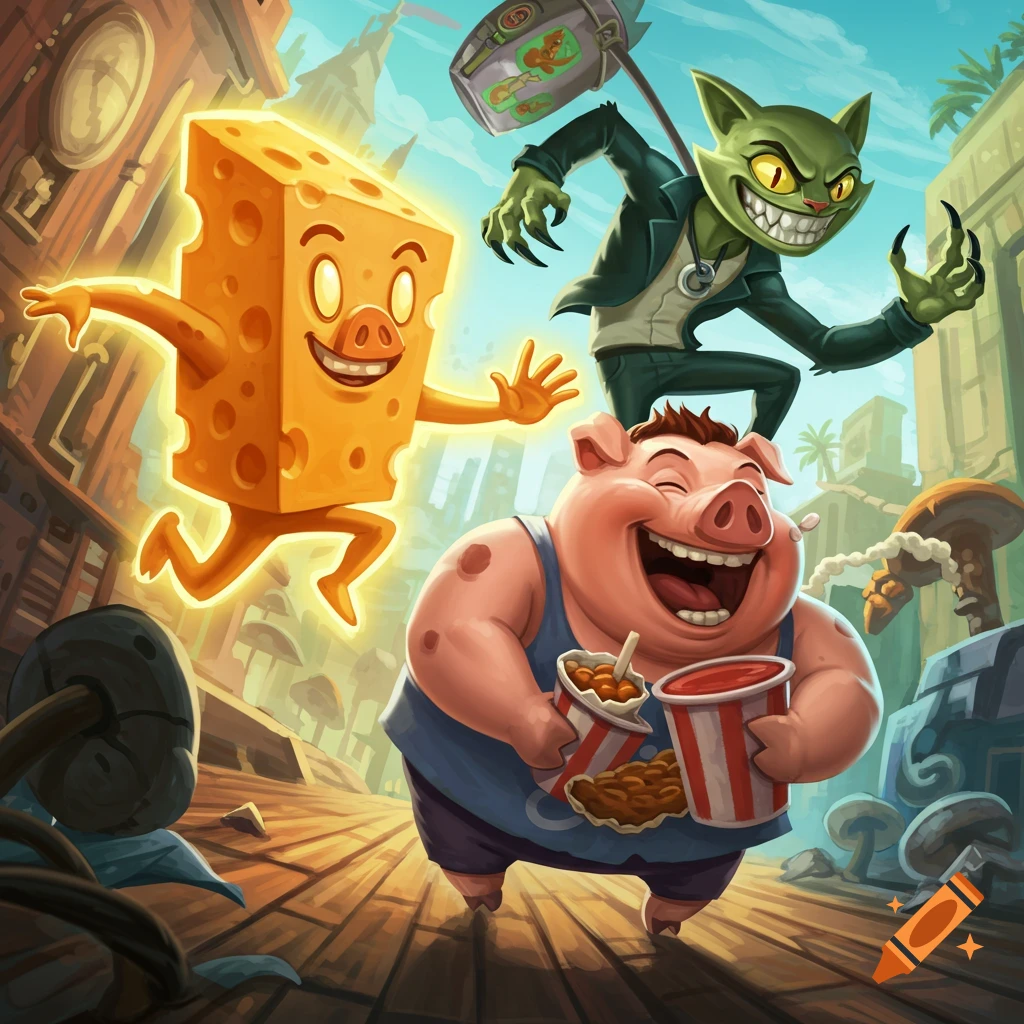 Tim Cheese, John Pork, and Simon Claw together on Craiyon