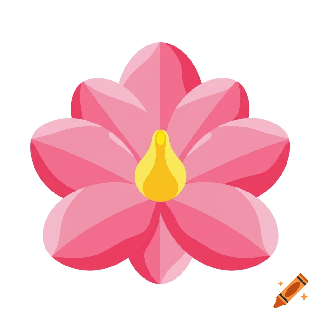 A pink flower with a yellow center, illustration.