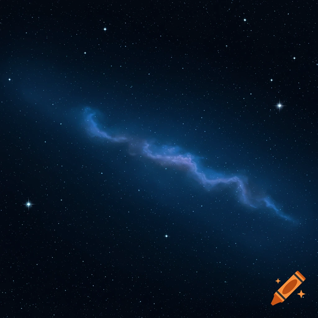 A blue and purple nebula stretches across a starfield in deep space.