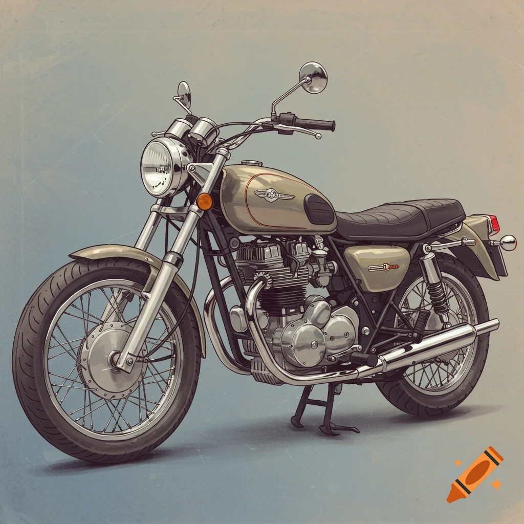 Illustration of a vintage motorcycle on a gray background