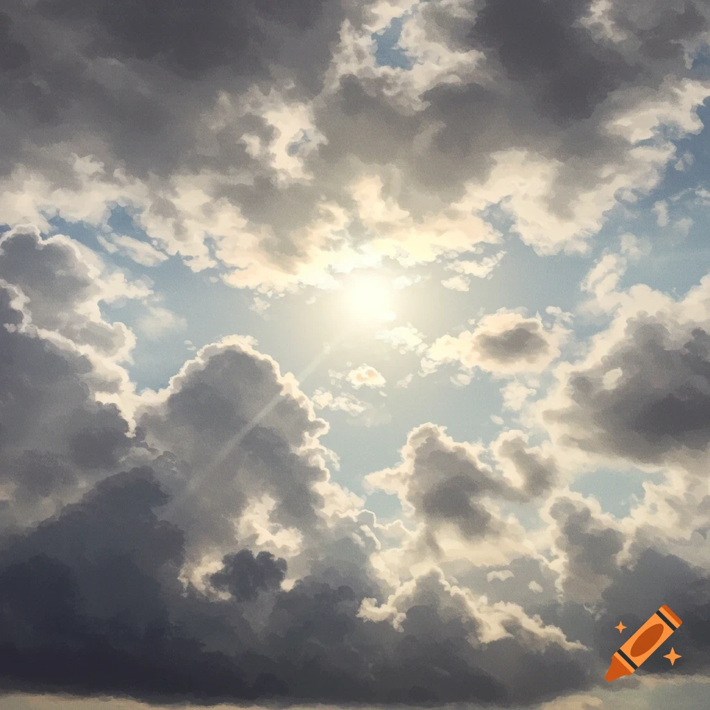 Cloudy sky with sunlight breaking through