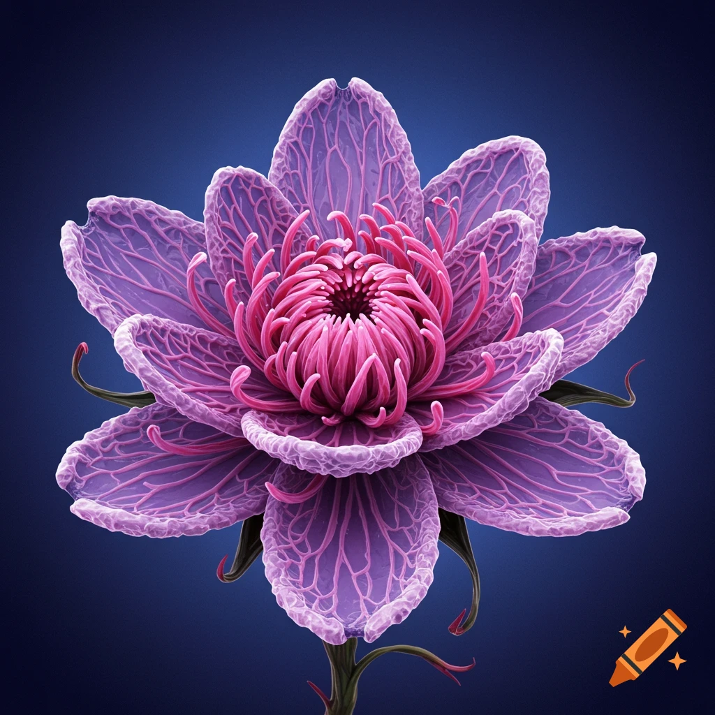 Detailed purple and pink fantasy flower with vein patterns.