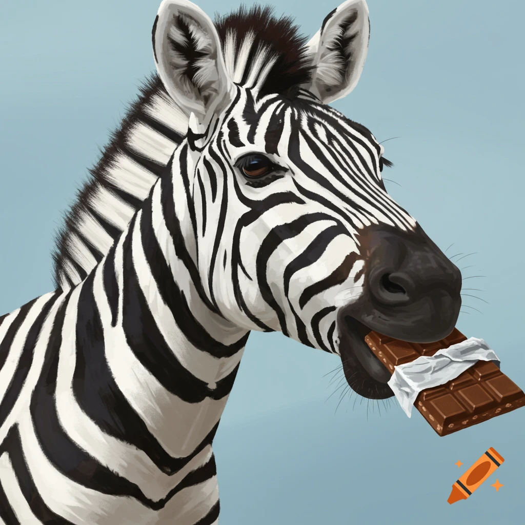 Illustration of a zebra eating a chocolate bar