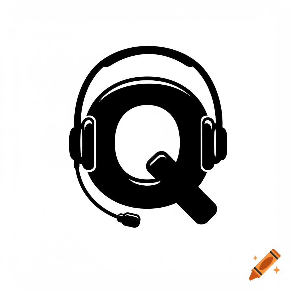 Black logo of letter Q as headphones with a microphone.