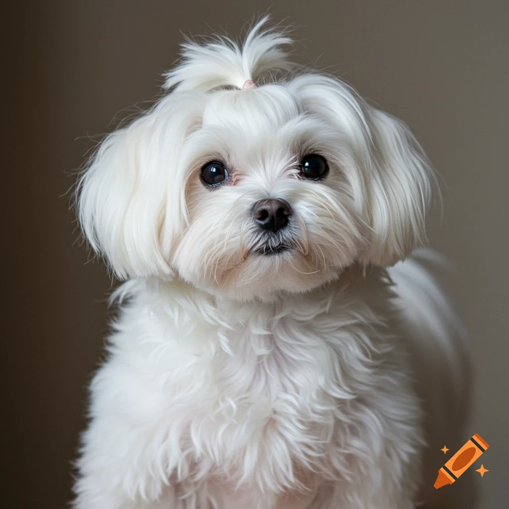 Close-up portrait of a white Maltese dog