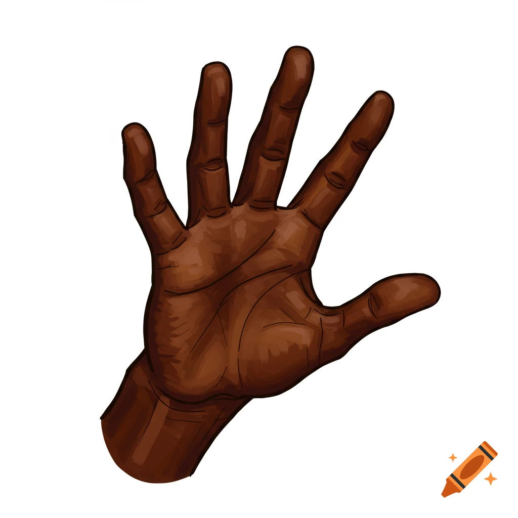 A stylized illustration of a brown hand, palm up with fingers splayed.