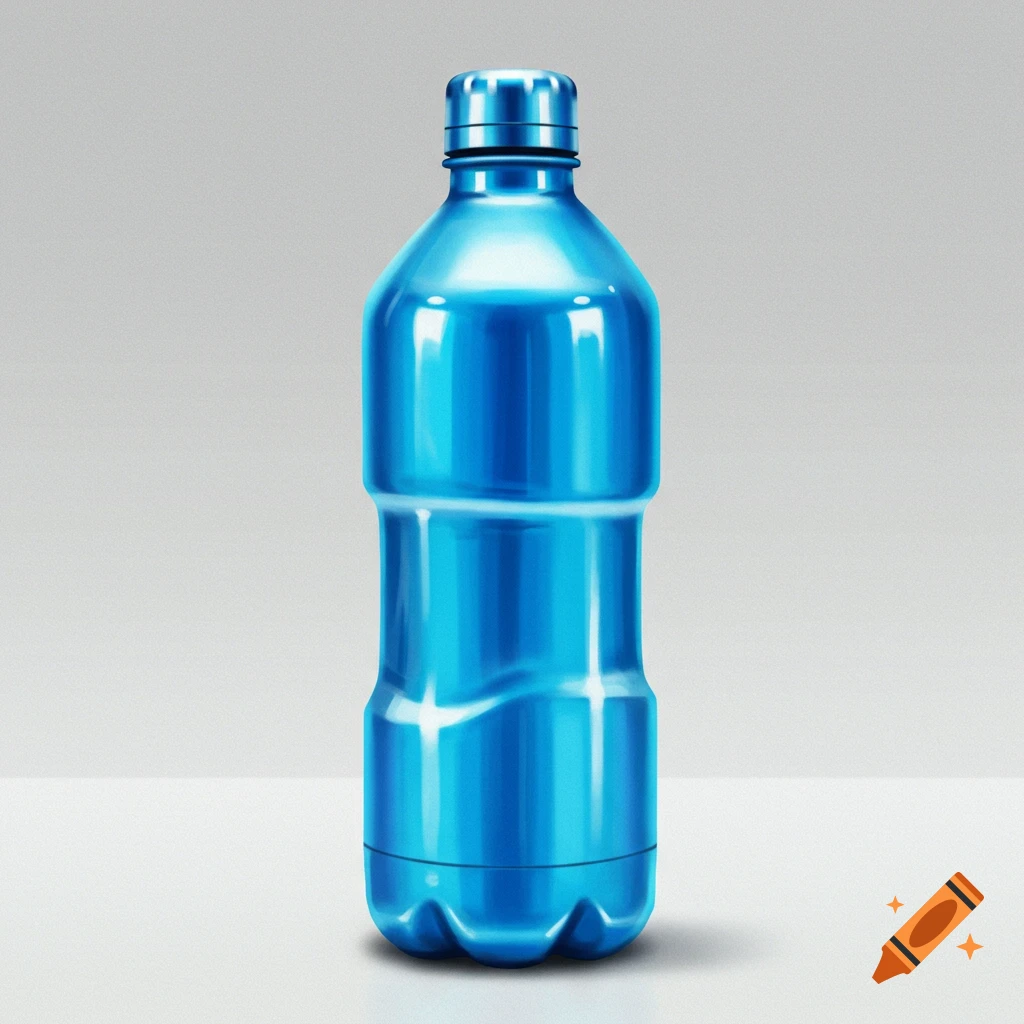 A bright blue water bottle on a white surface.