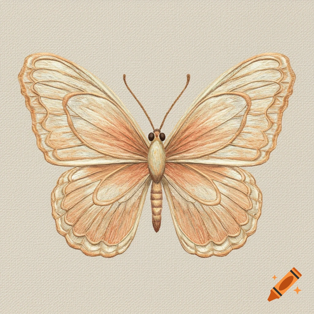 Detailed cream and peach butterfly on a textured background