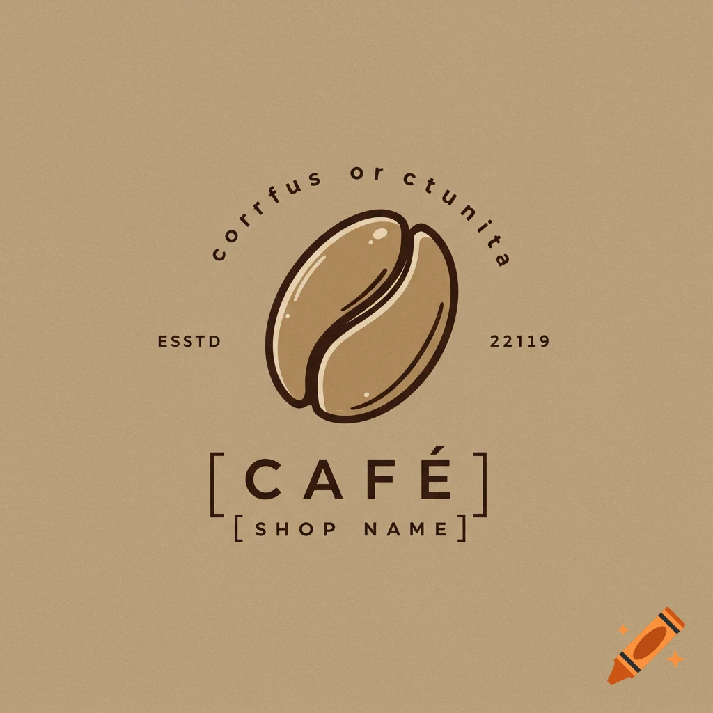 Logo for a coffee shop featuring a coffee bean icon and text on a brown background.