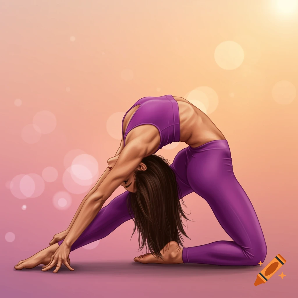 Illustration of a woman in purple exercise clothes doing a yoga pose