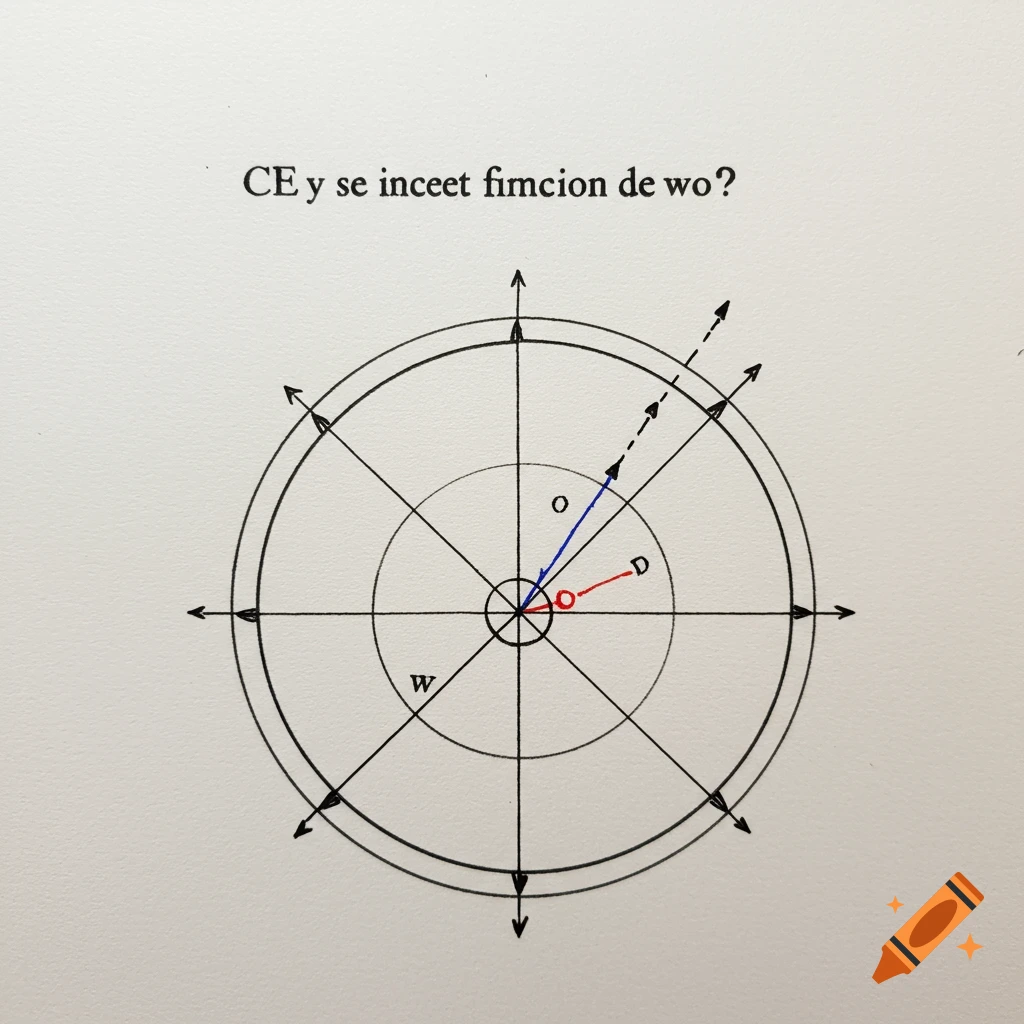 Diagram of two overlapping circles with lines, points, and labels O, D, W.