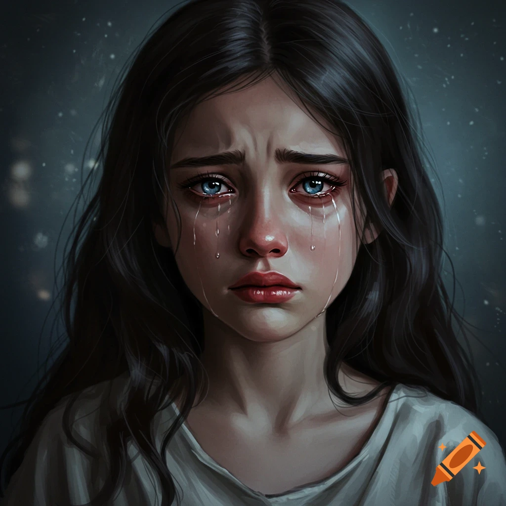 Portrait of a sad girl with tears streaming down her face