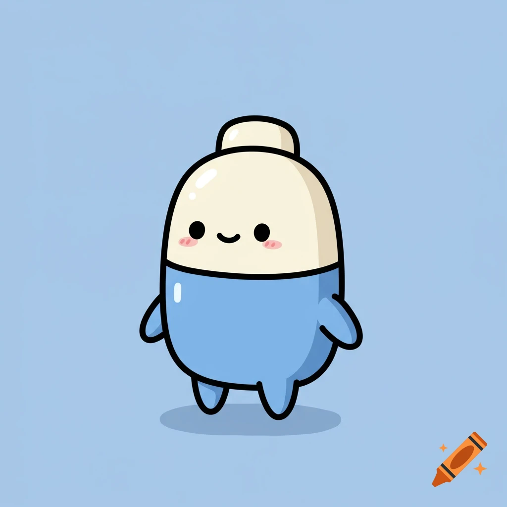 A cute cartoon character with a white head and blue body.