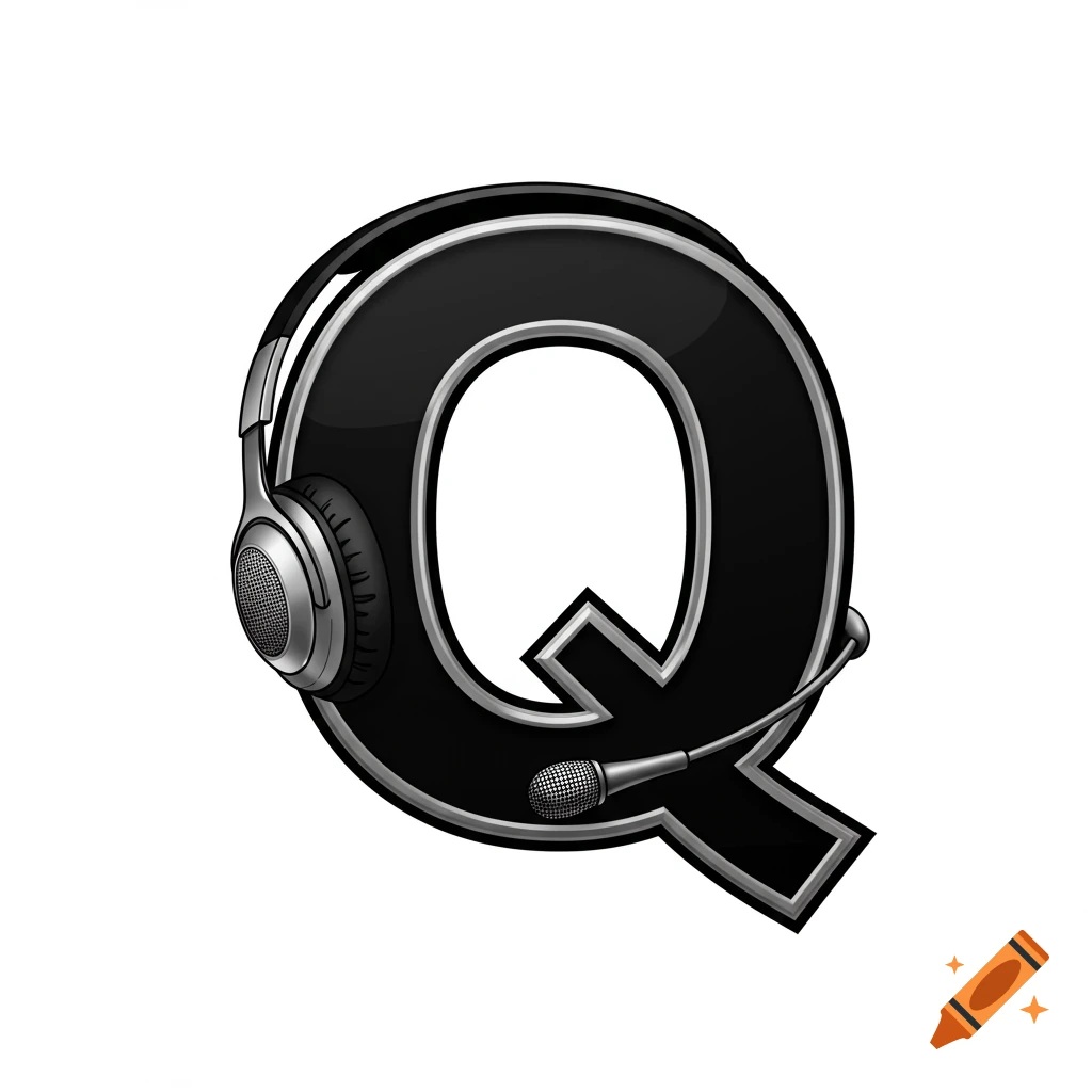 Stylized letter Q shaped like headphones with a microphone