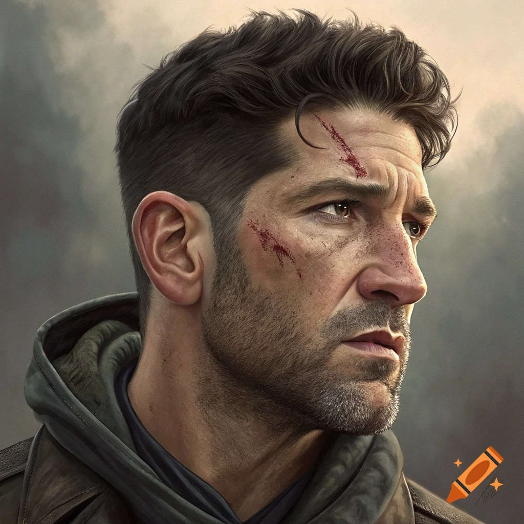 Realistic portrait of a man with facial scars