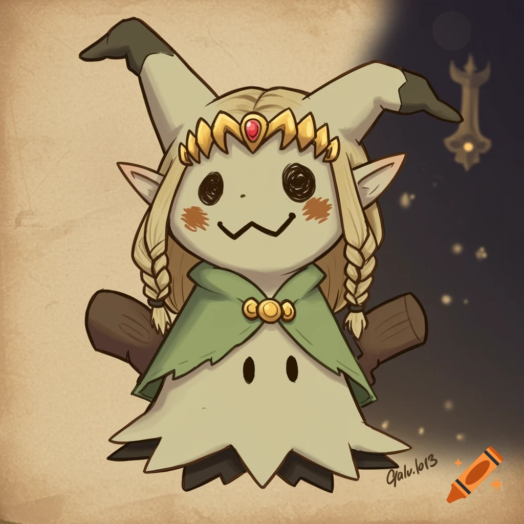 Chibi Mimikyu dressed as Princess Zelda illustration