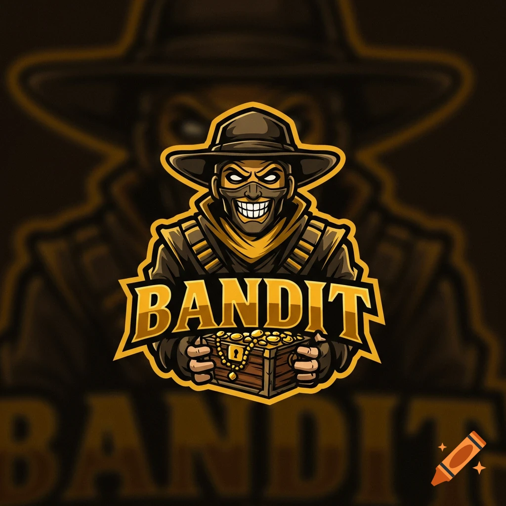 Logo of a masked bandit character with a hat holding a treasure chest. The text 'BANDIT' is prominent.