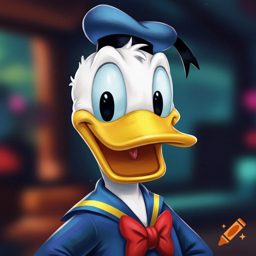 Close-up portrait of Donald Duck smiling in his sailor suit.