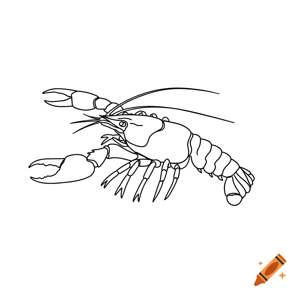 Simple line art drawing of a crawfish.