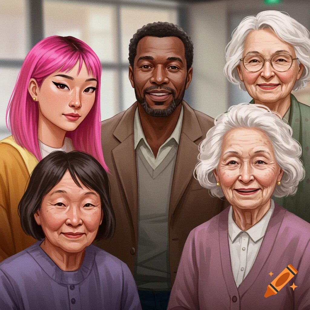 Illustrative portraits of five diverse people