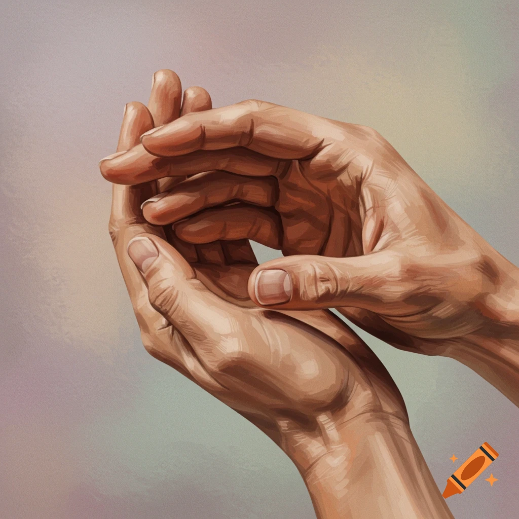 Two hands intertwined, illustration style.