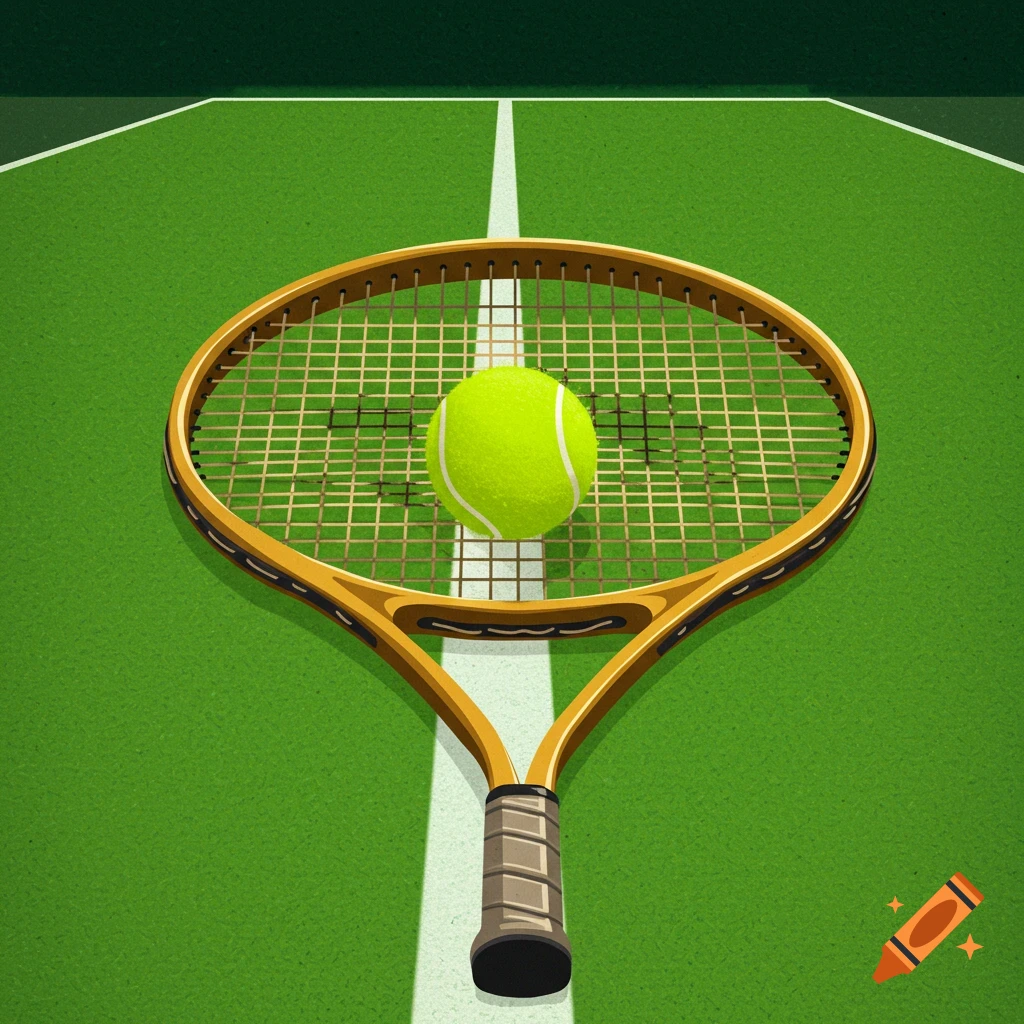 Tennis racket and ball against black background on Craiyon