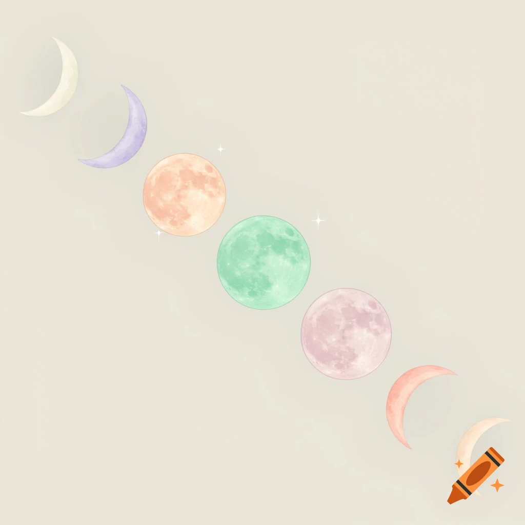 Moon phases in pastel colors against a light background.