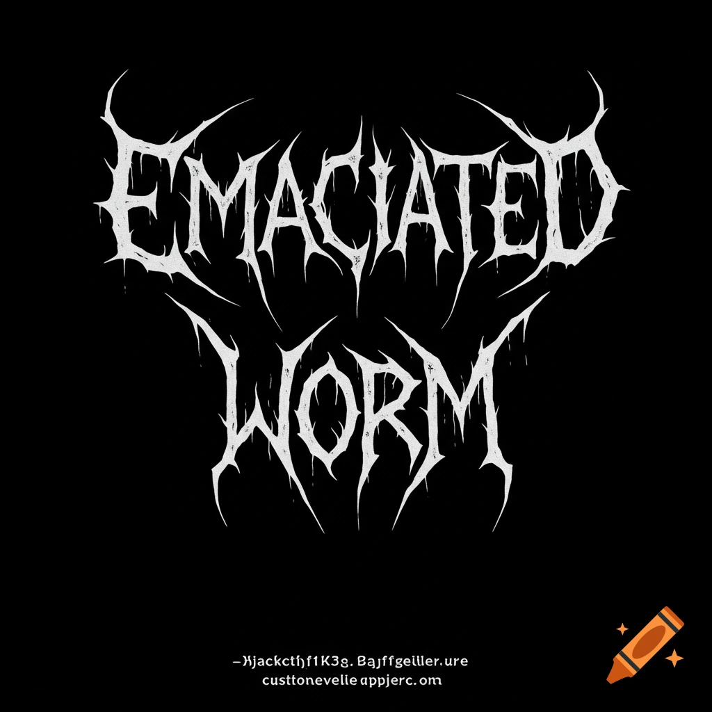 Black metal style logo font with spiky white letters on a black background reading "EMACIATED WORM".