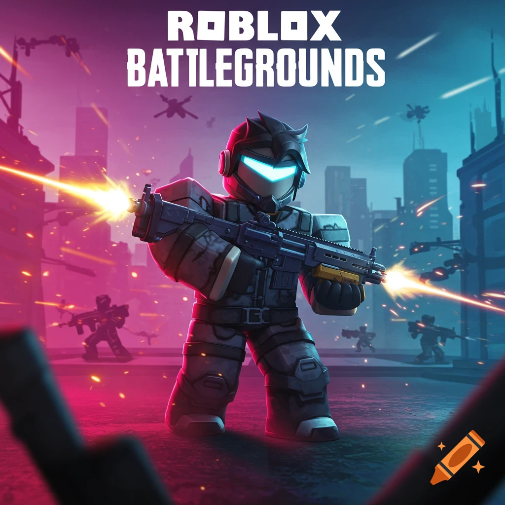 Roblox Battlegrounds game icon featuring blocky characters battling in a futuristic city