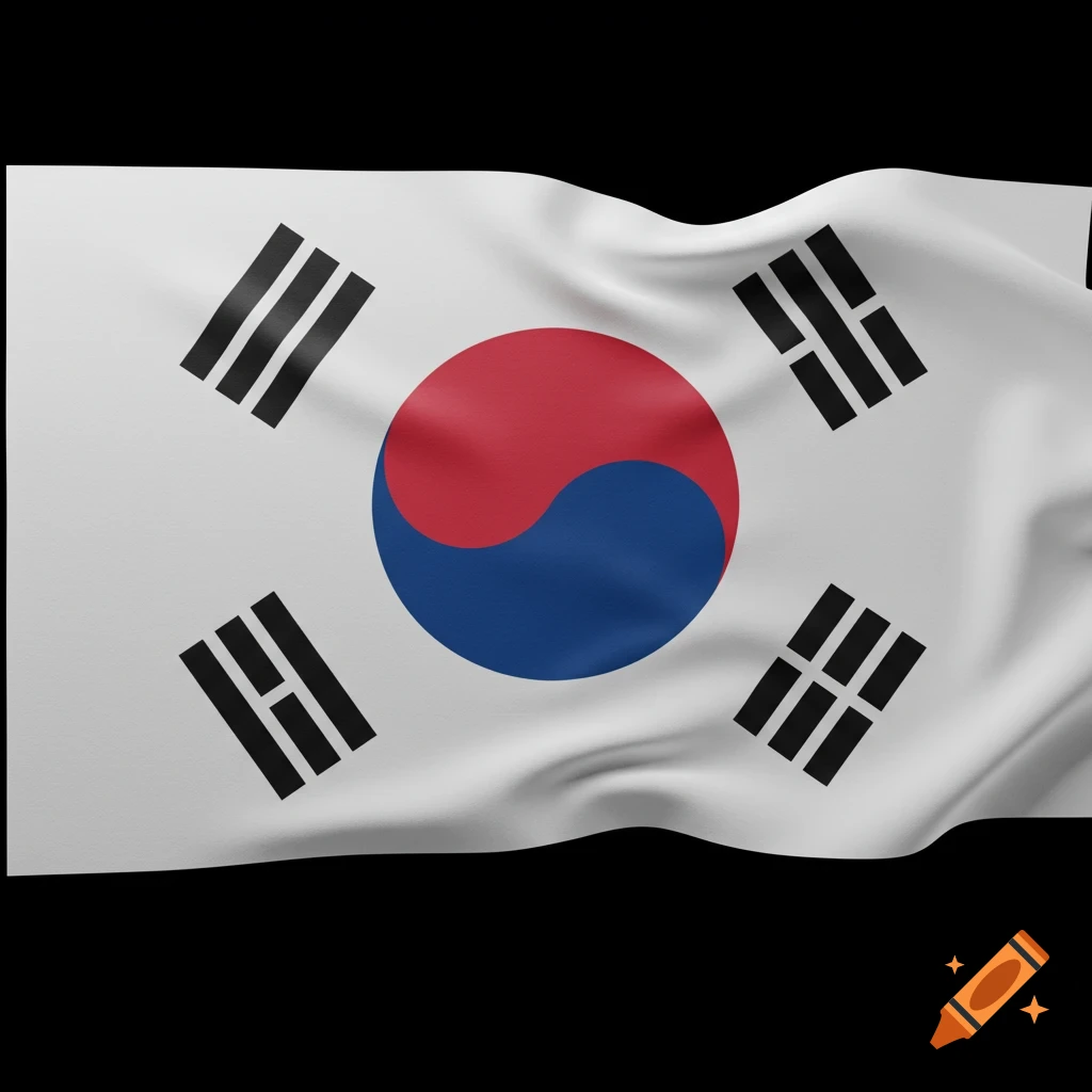 A detailed view of the South Korean flag waving.