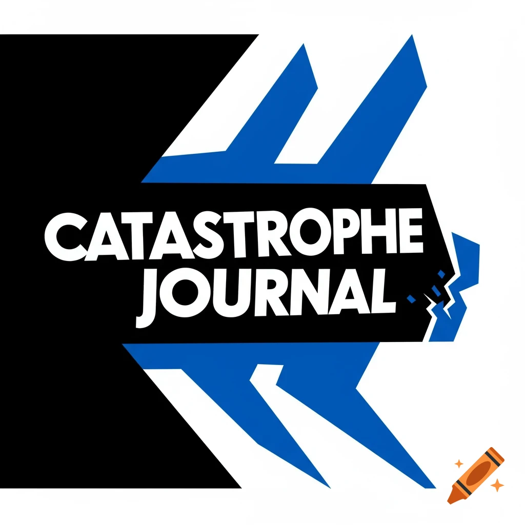 Graphic logo with 'CATASTROPHE JOURNAL' text against black and blue abstract shapes
