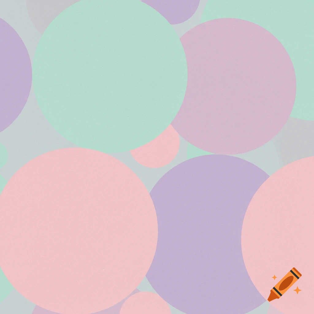 A minimalist abstract pattern composed of overlapping circles in pastel pink, purple, and green.