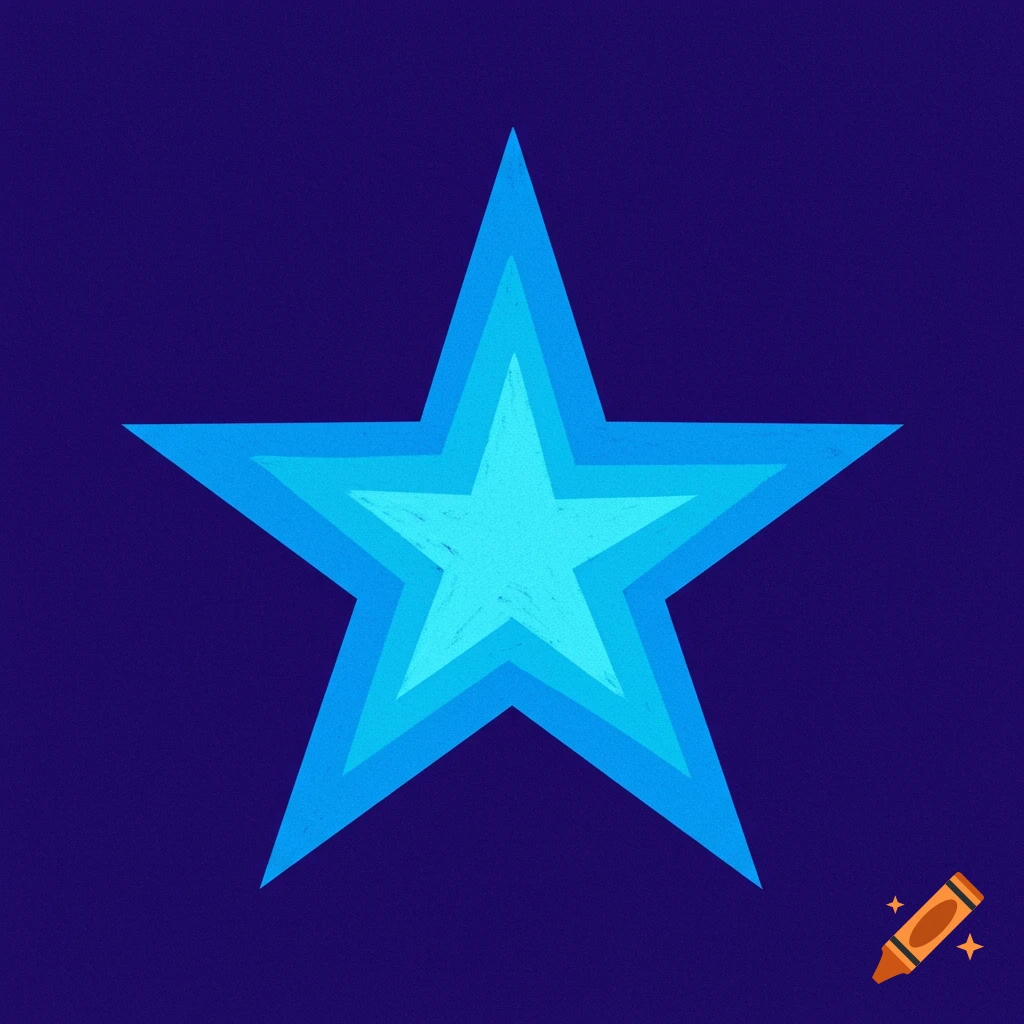 Concentric blue star layers on a dark blue background with texture.