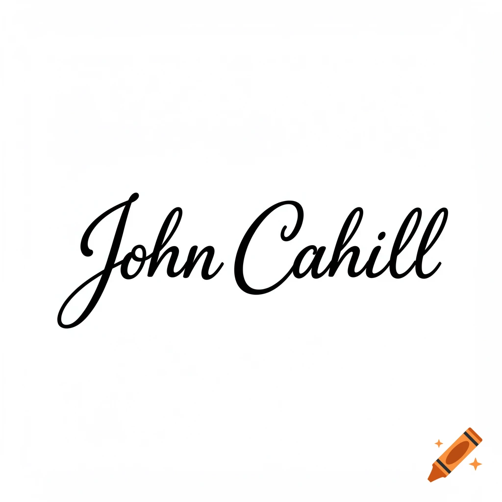 The name John Cahill written in black cursive script.