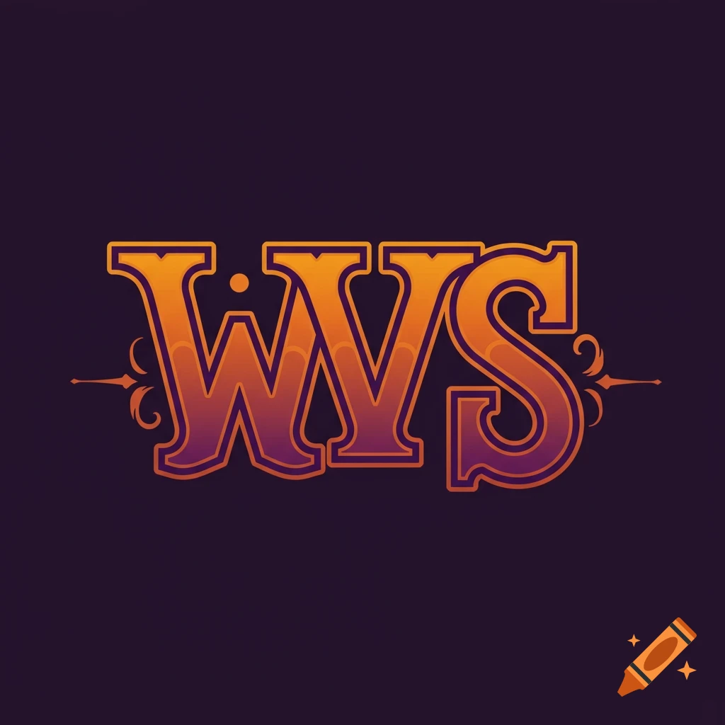 A logo featuring bold letters 'WVS' in orange and purple gradient with decorative flourishes against a dark background.