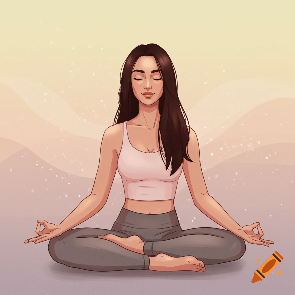 Illustration of a woman meditating in the lotus position.