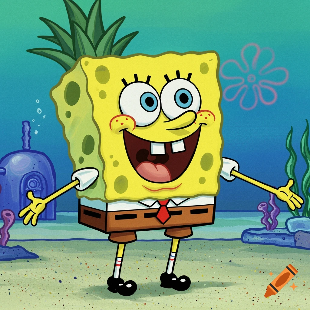 Spongebob Squarepants smiling in an underwater scene