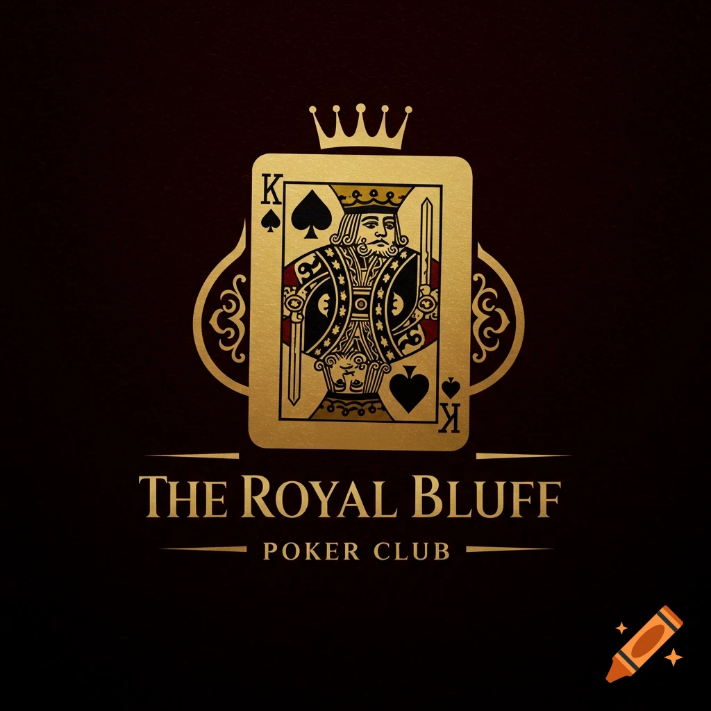Logo for a poker club featuring a golden king of spades playing card design and the text 'THE ROYAL BLUFF POKER CLUB'.