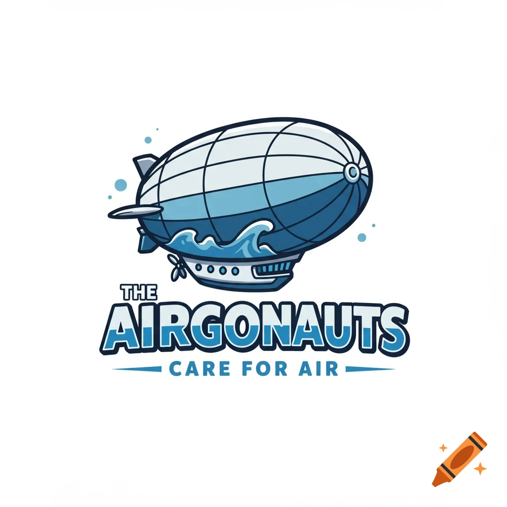 Logo with a blue and white blimp over waves and text 'The Airgonauts Care for Air'