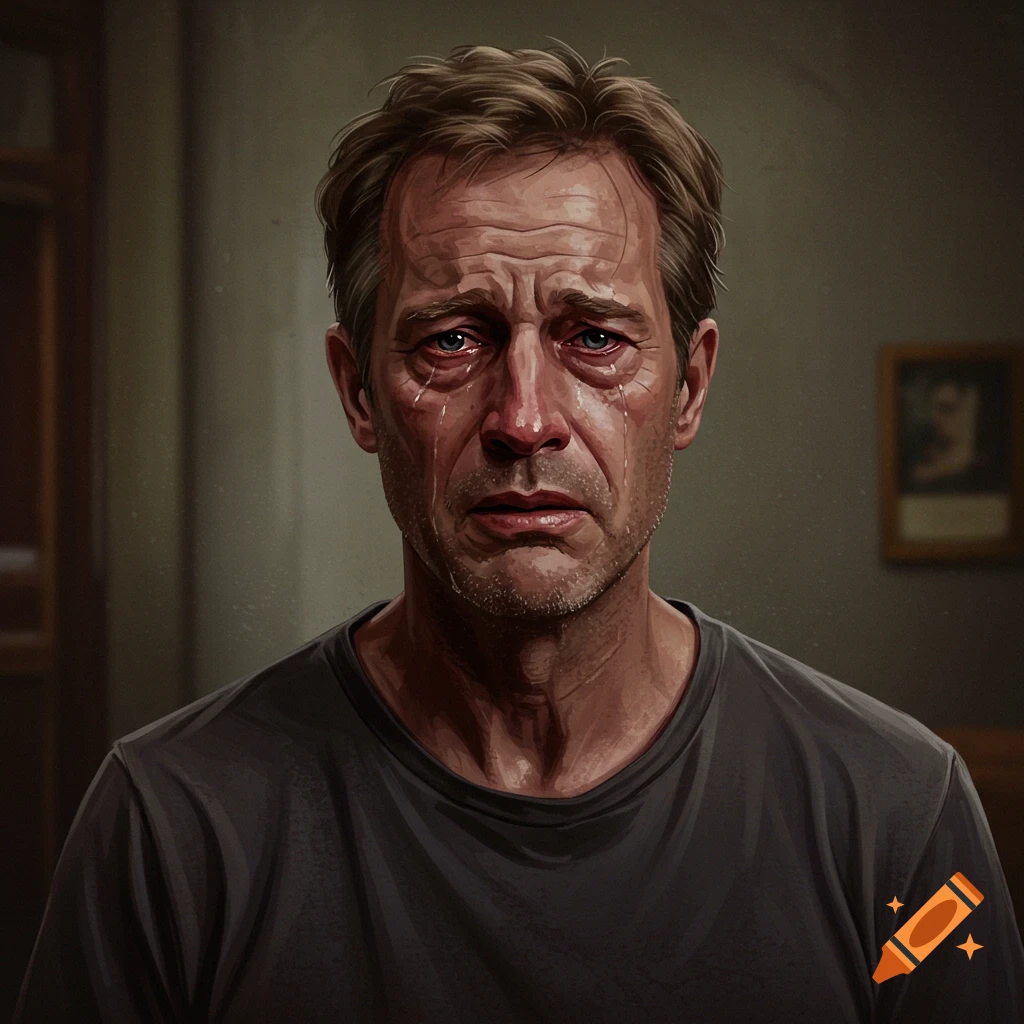 Detailed illustration portrait of a man crying.